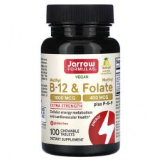 Jarrow Formulas, веганський метил B12 і метилфолат, лимон, 100 жувальних таблеток